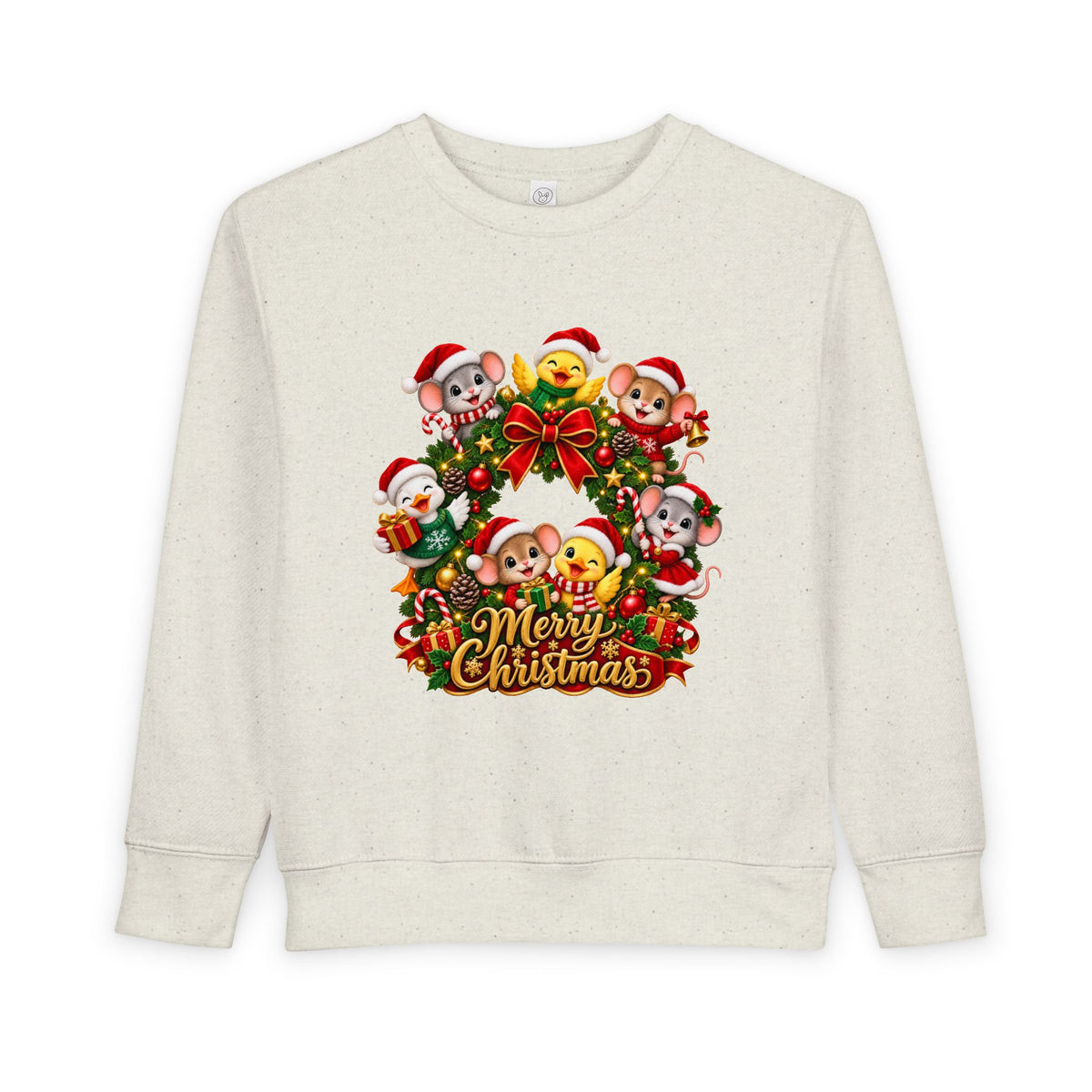 Toddler Sweatshirt — Merry Christmas Animal Wreath Holiday Crewneck