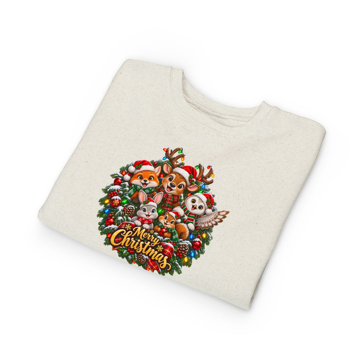 Toddler Christmas Sweatshirt — Cute Woodland Animals "Merry Christmas" Holiday Crewneck