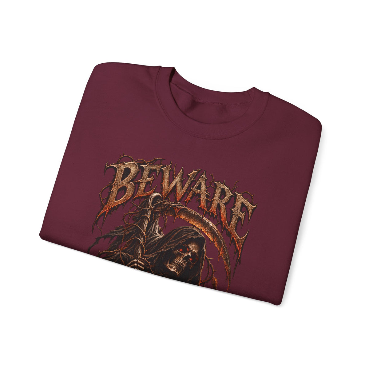 Beware Grim Reaper Sweatshirt — Gothic Skeleton Crewneck