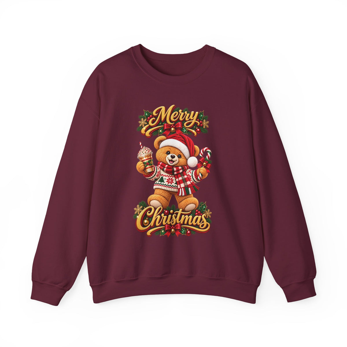 Christmas Bear Crewneck Sweatshirt — "Merry Christmas" Holiday Sweater