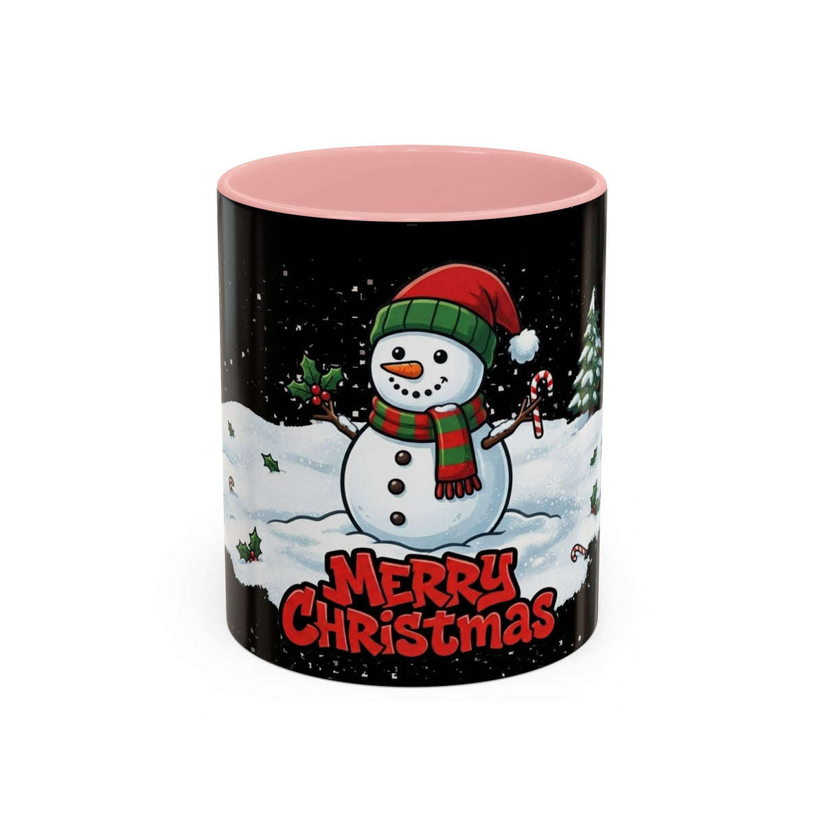 Merry Christmas Snowman Accent Coffee Mug — Festive Holiday 11/15oz