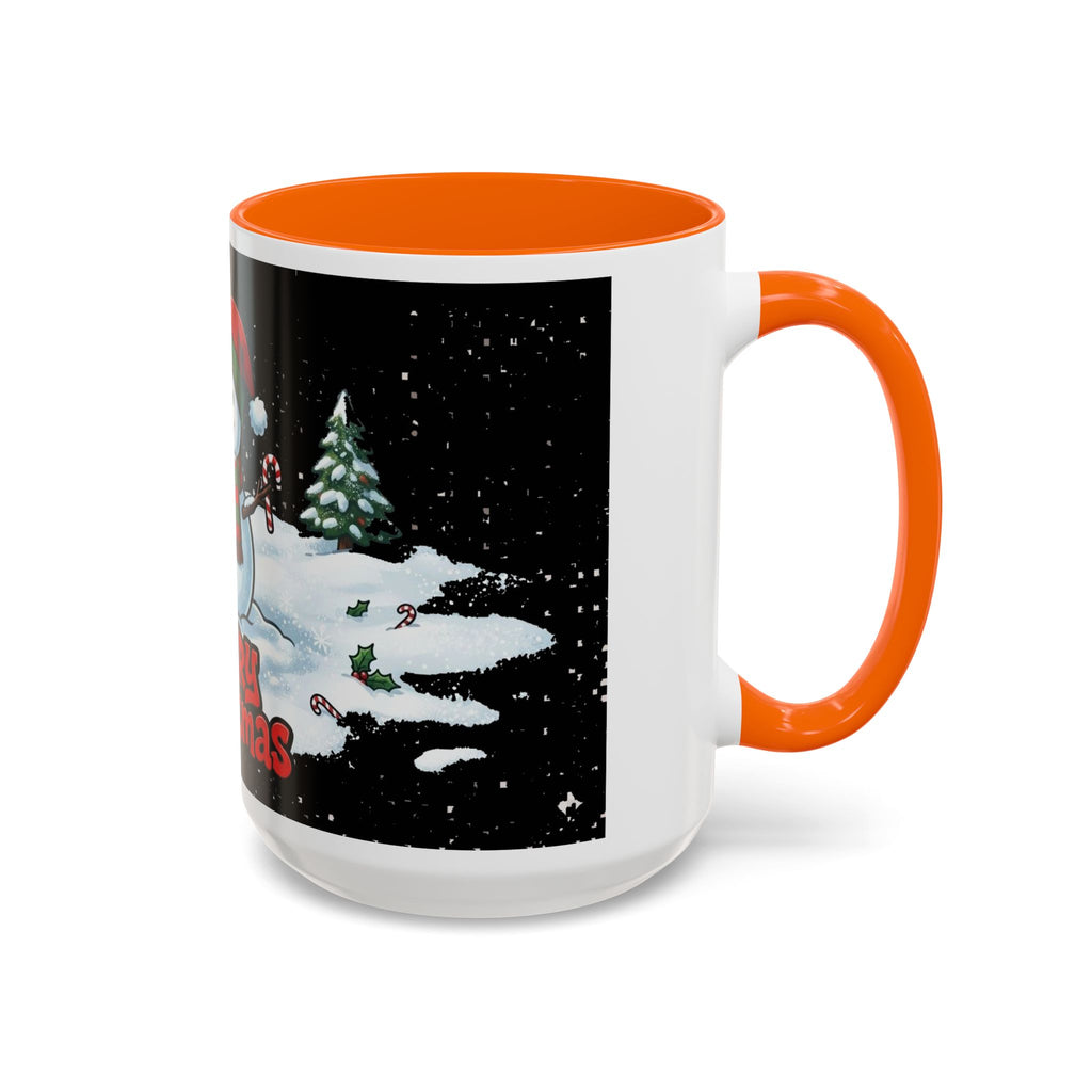 Merry Christmas Snowman Accent Coffee Mug — Festive Holiday 11/15oz