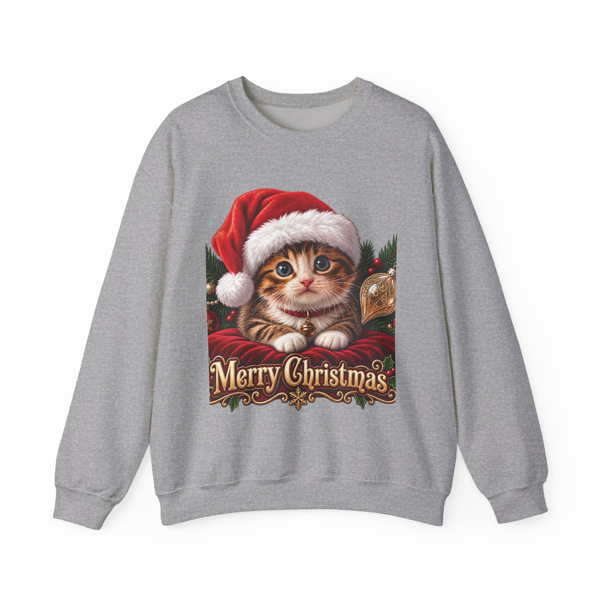 Christmas Kitten Crewneck Sweatshirt — "Merry Christmas" Holiday Cat Sweater