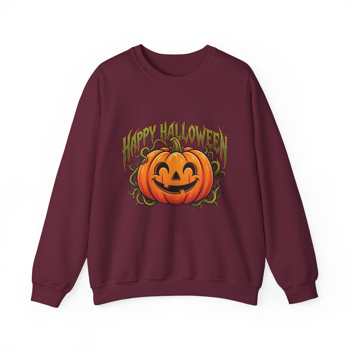 Halloween Pumpkin Crewneck Sweatshirt – "Happy Halloween" Jack-O'-Lantern Graphic