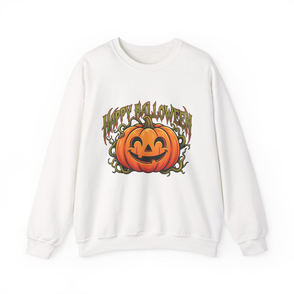 Halloween Pumpkin Crewneck Sweatshirt – "Happy Halloween" Jack-O'-Lantern Graphic