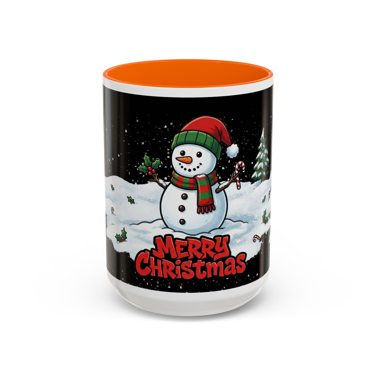 Merry Christmas Snowman Accent Coffee Mug — Festive Holiday 11/15oz