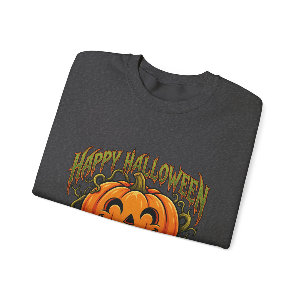 Halloween Pumpkin Crewneck Sweatshirt – "Happy Halloween" Jack-O'-Lantern Graphic