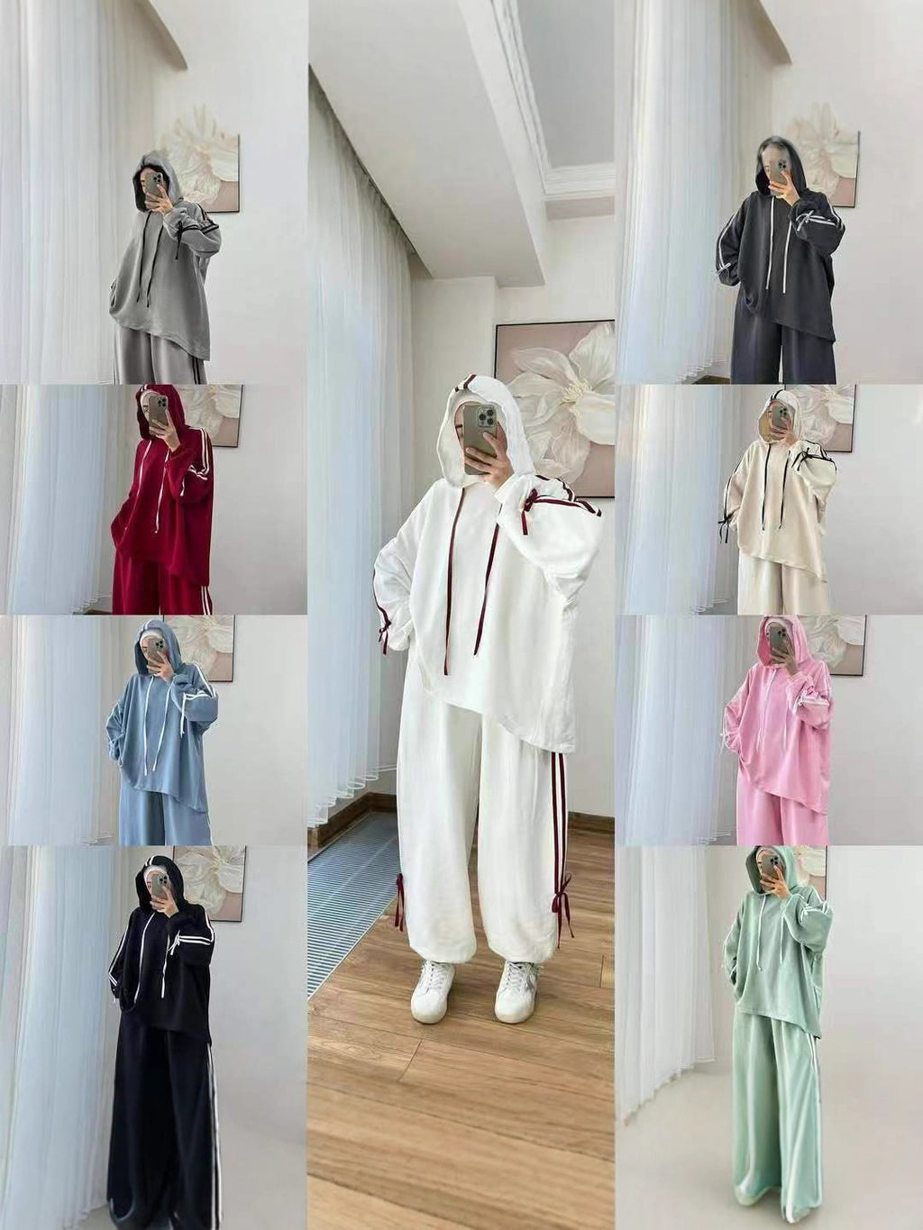 Women's Long Sleeve Hooded Wide Leg Pants Set