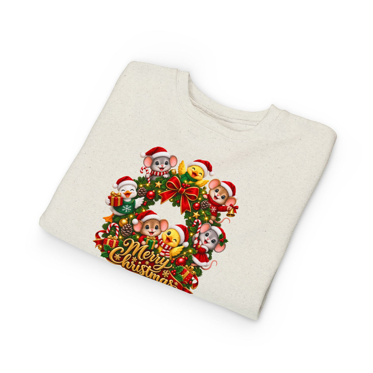 Toddler Sweatshirt — Merry Christmas Animal Wreath Holiday Crewneck