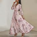 Floral Print V-Neck Pleated Dress
