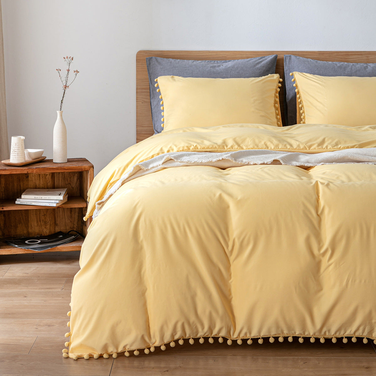 Washed Cotton Solid Color Bedding Three-Piece Set