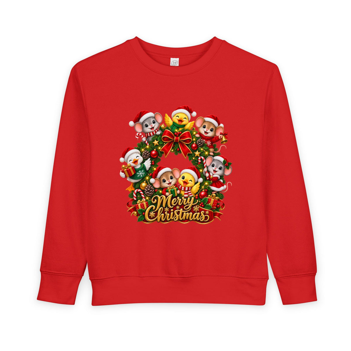Toddler Sweatshirt — Merry Christmas Animal Wreath Holiday Crewneck