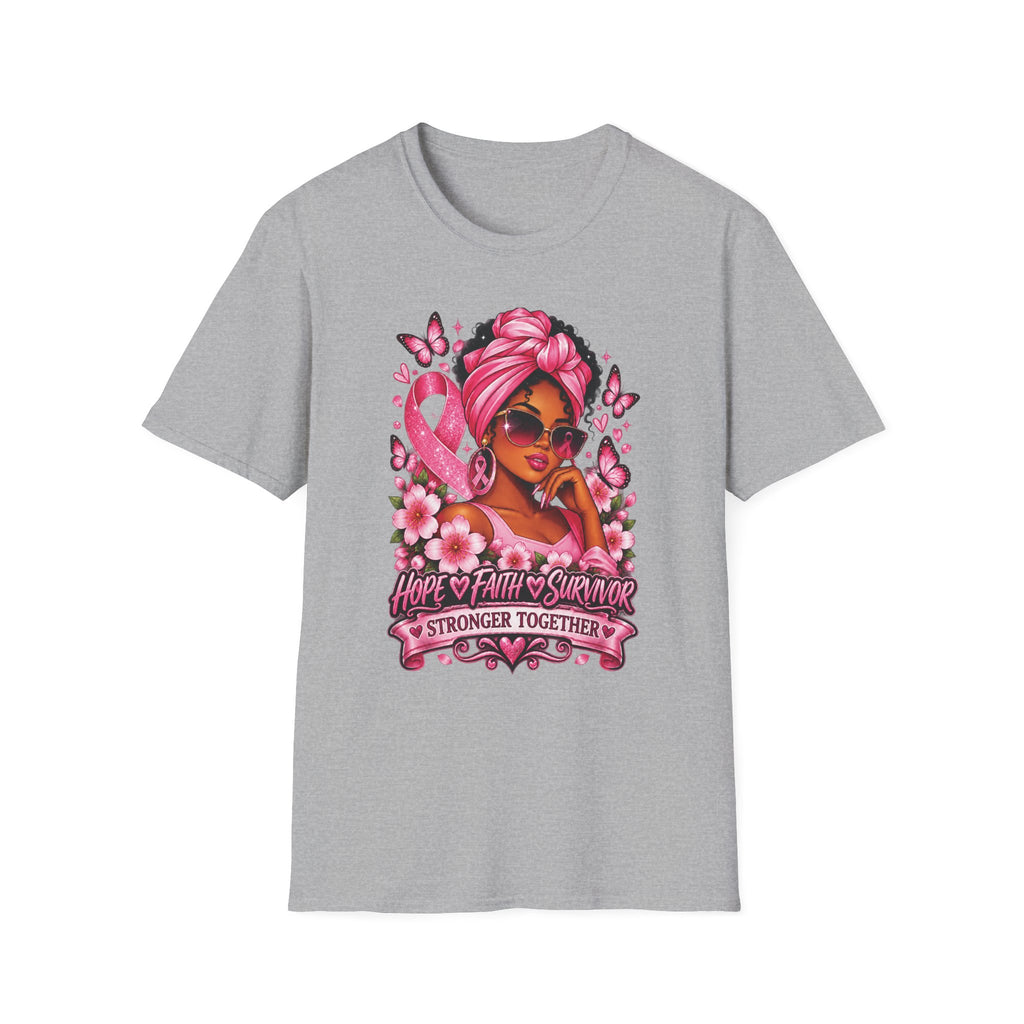 Breast Cancer Awareness T-Shirt — "Hope Faith Survivor: Stronger Together"