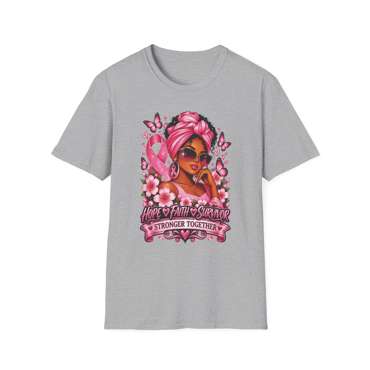 Breast Cancer Awareness T-Shirt — "Hope Faith Survivor: Stronger Together"