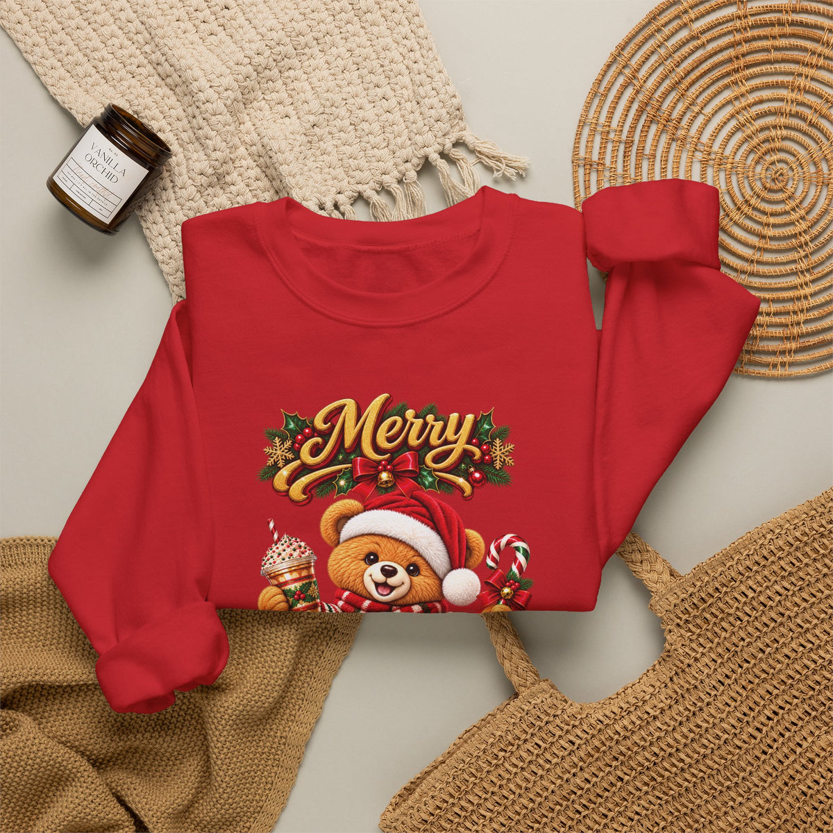 Christmas Bear Crewneck Sweatshirt — "Merry Christmas" Holiday Sweater