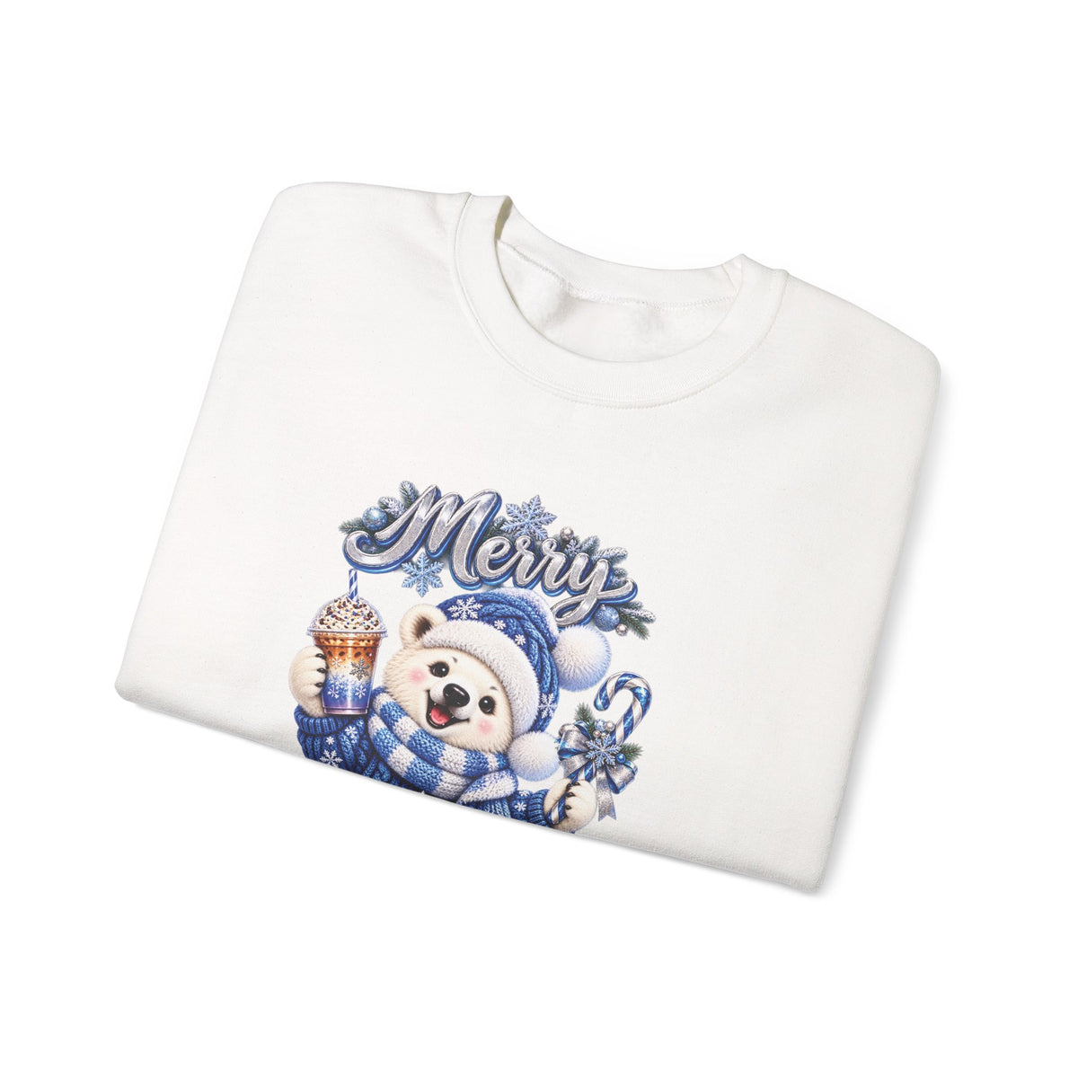 Christmas Bear Sweatshirt — Merry Christmas Blue Holiday Crewneck