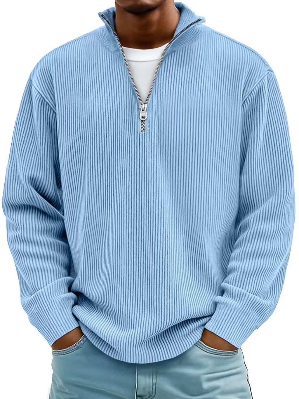 Casual stand collar zipper corduroy long sleeves
