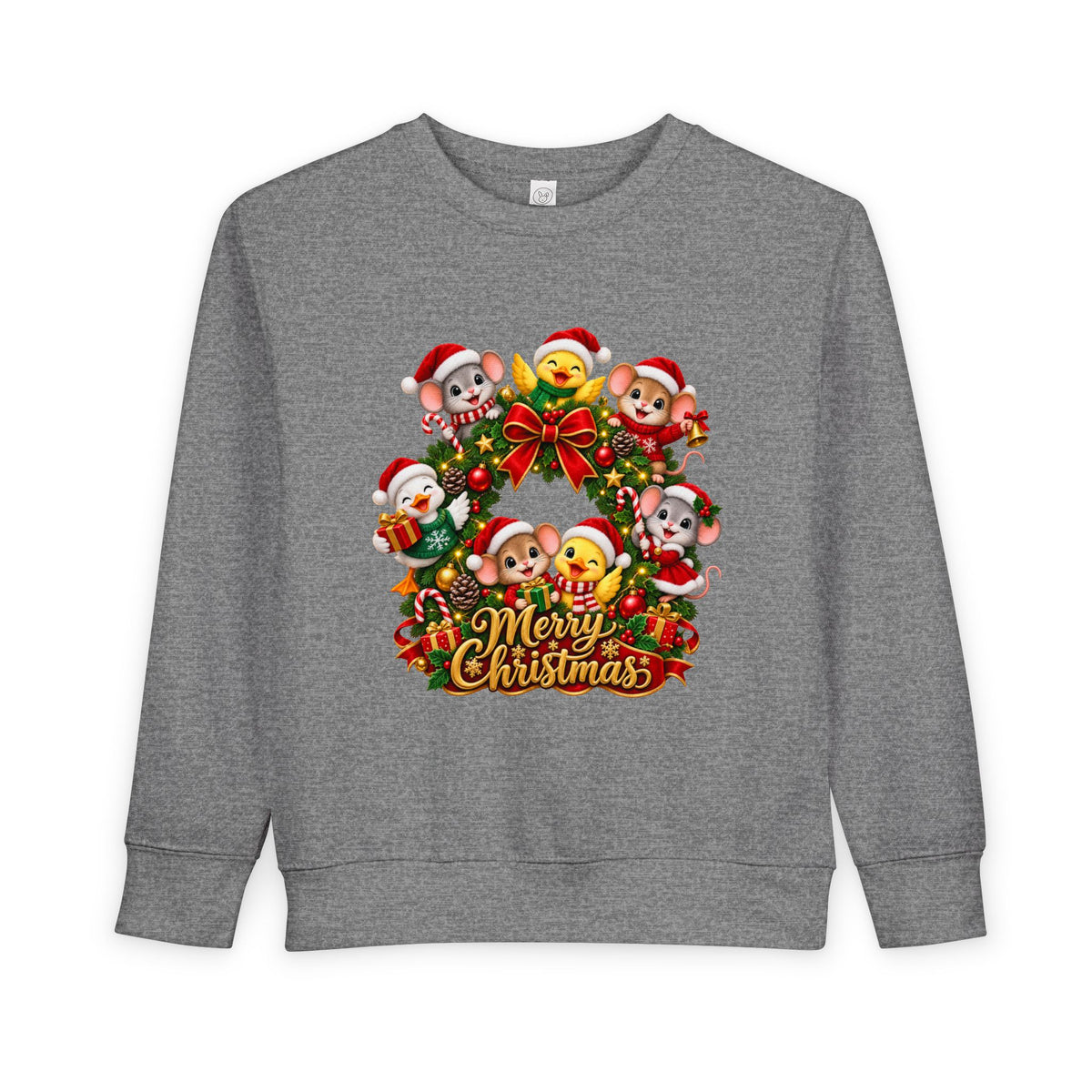 Toddler Sweatshirt — Merry Christmas Animal Wreath Holiday Crewneck