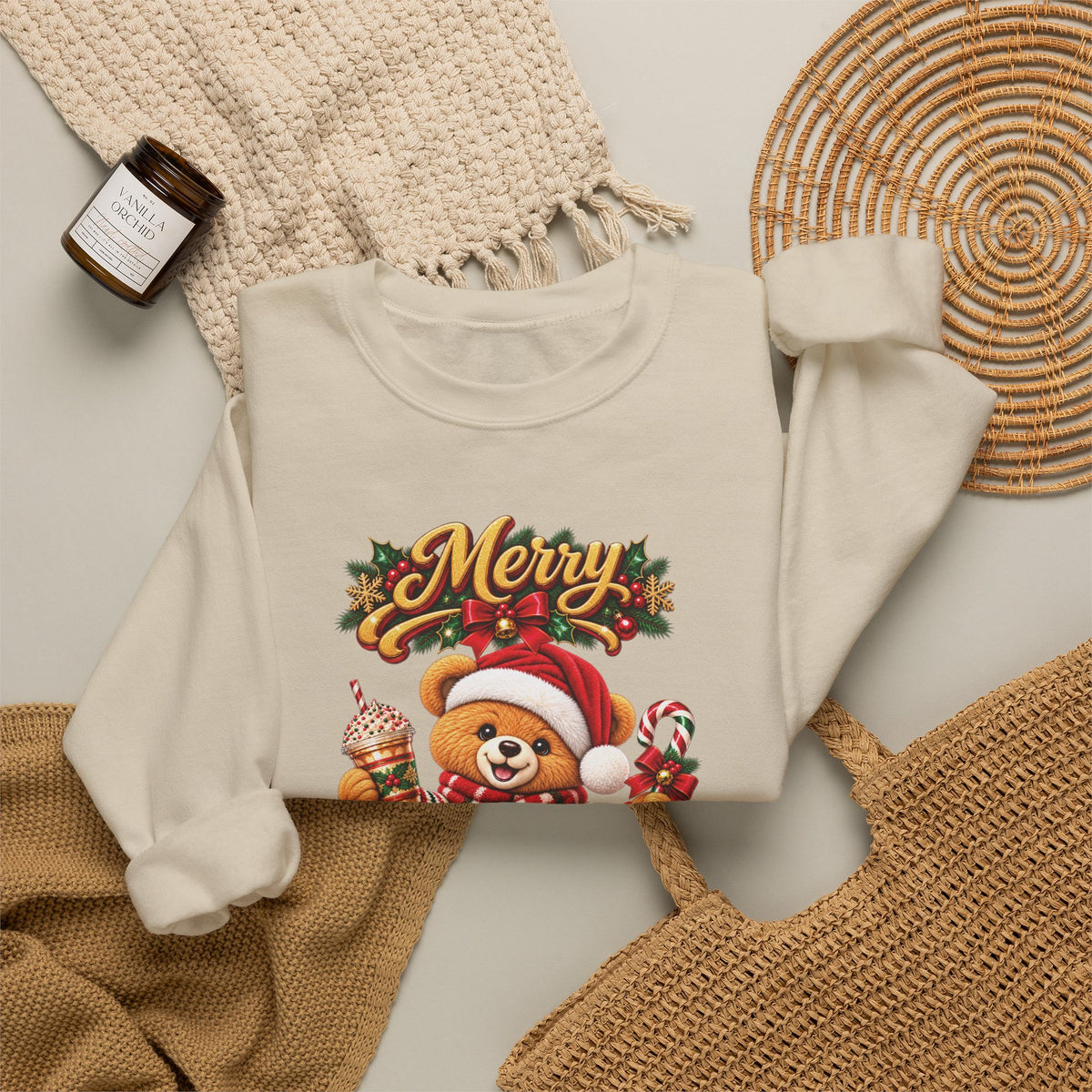 Christmas Bear Crewneck Sweatshirt — "Merry Christmas" Holiday Sweater