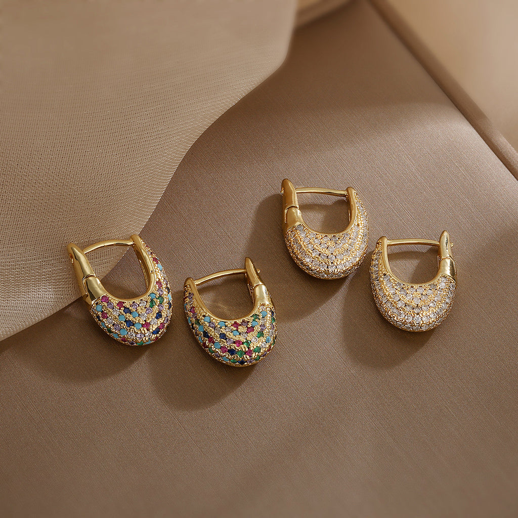 U-Shaped Gold Plated Zircon Earrings
