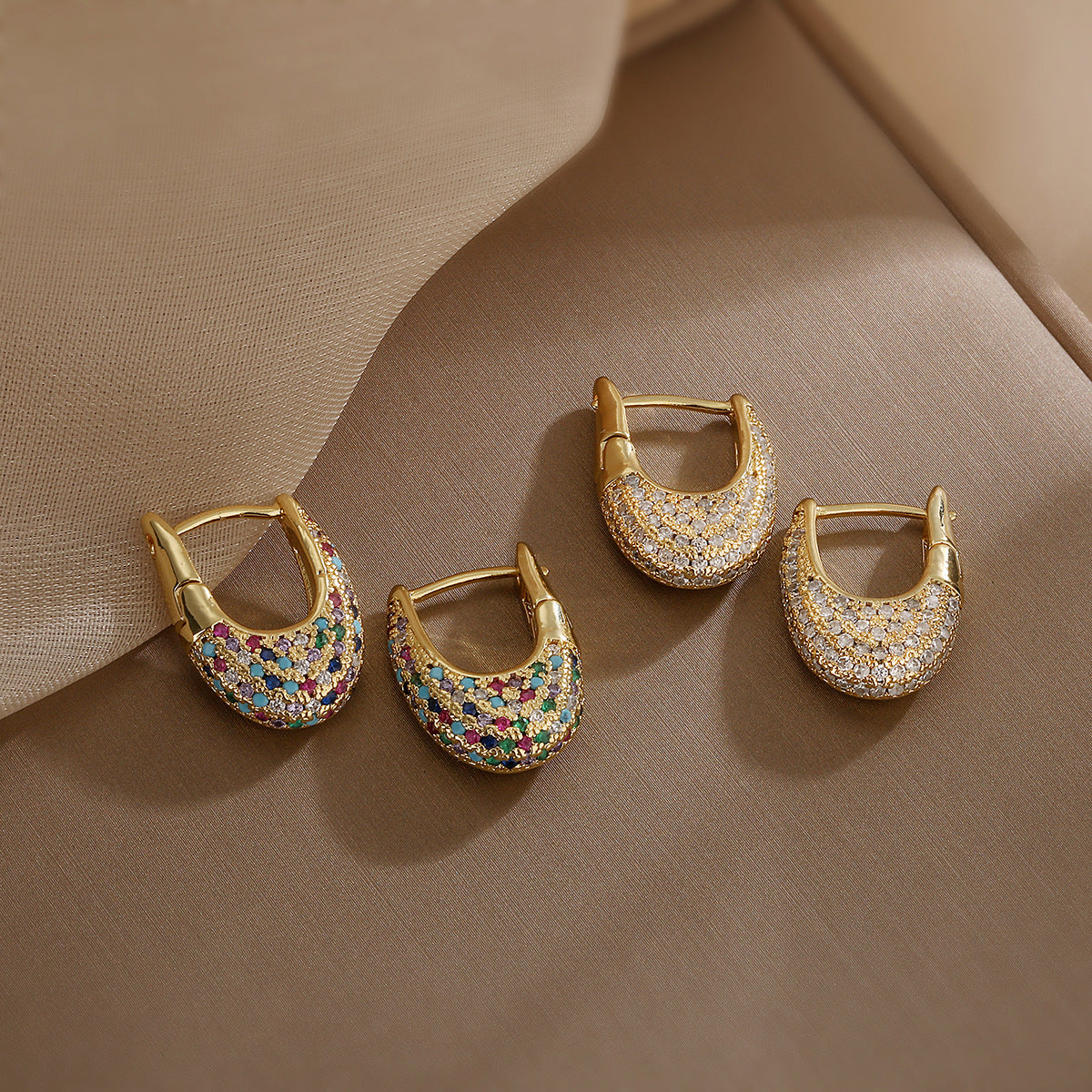 U-Shaped Gold Plated Zircon Earrings