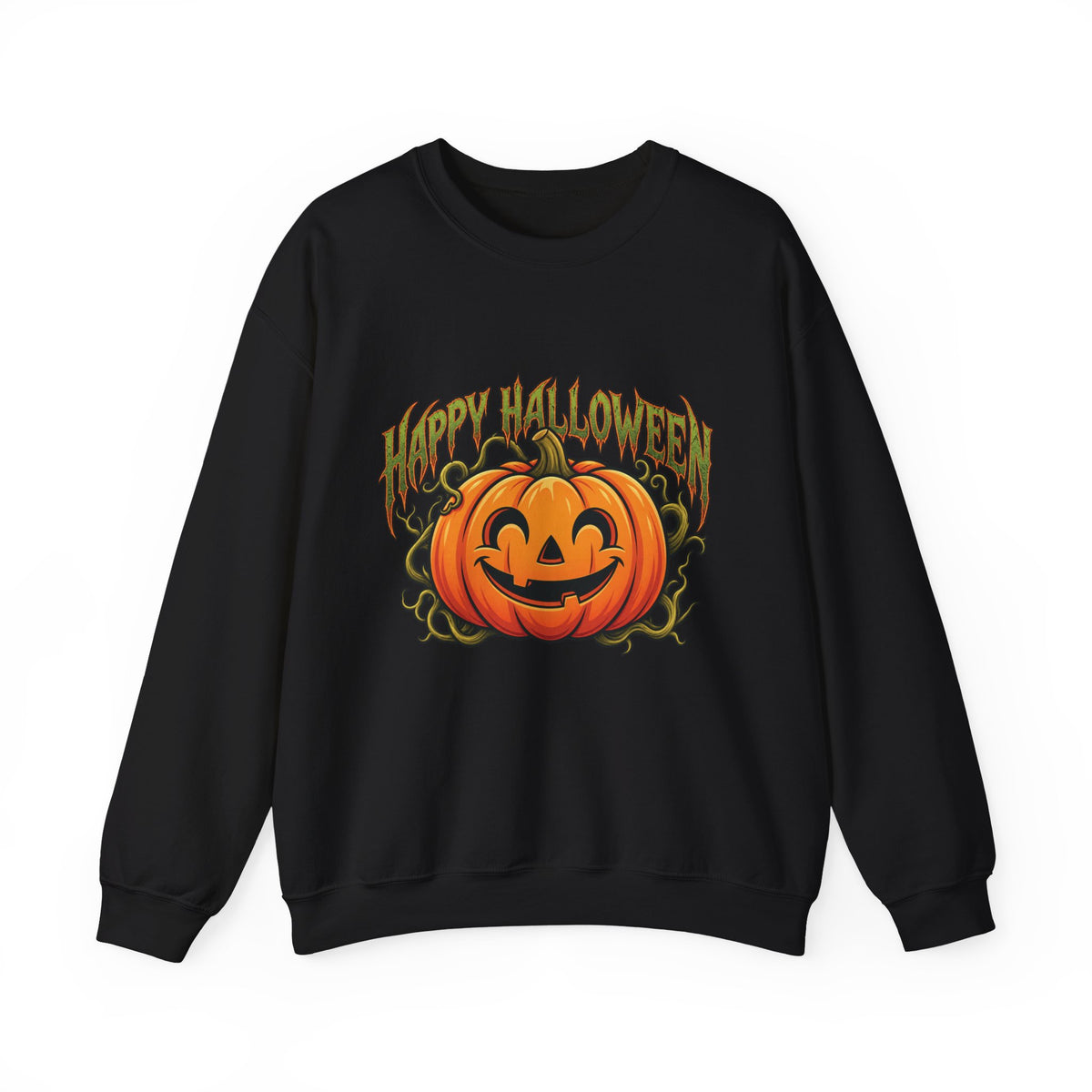 Halloween Pumpkin Crewneck Sweatshirt – "Happy Halloween" Jack-O'-Lantern Graphic
