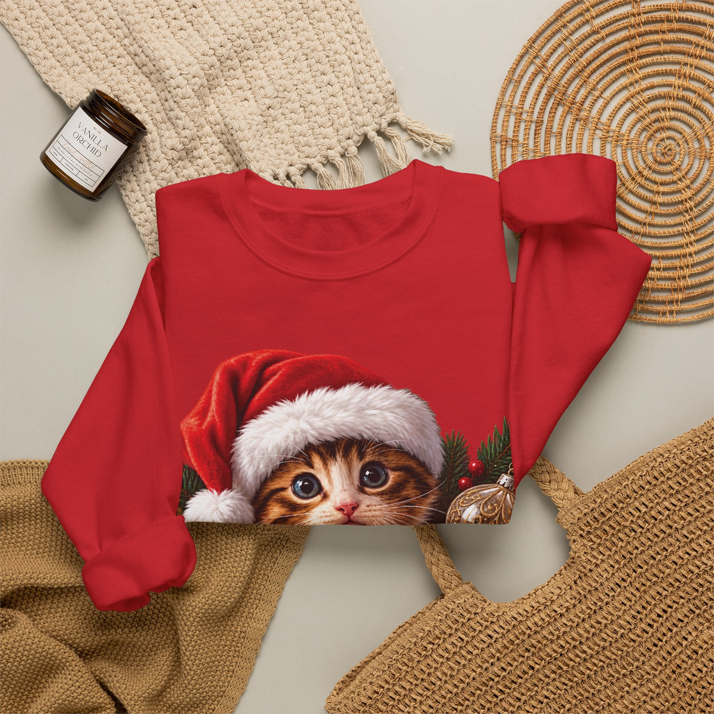 Christmas Kitten Crewneck Sweatshirt — "Merry Christmas" Holiday Cat Sweater