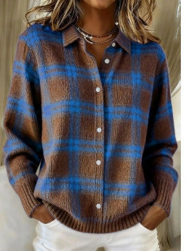 Sweater women's sweater top shirt collar check