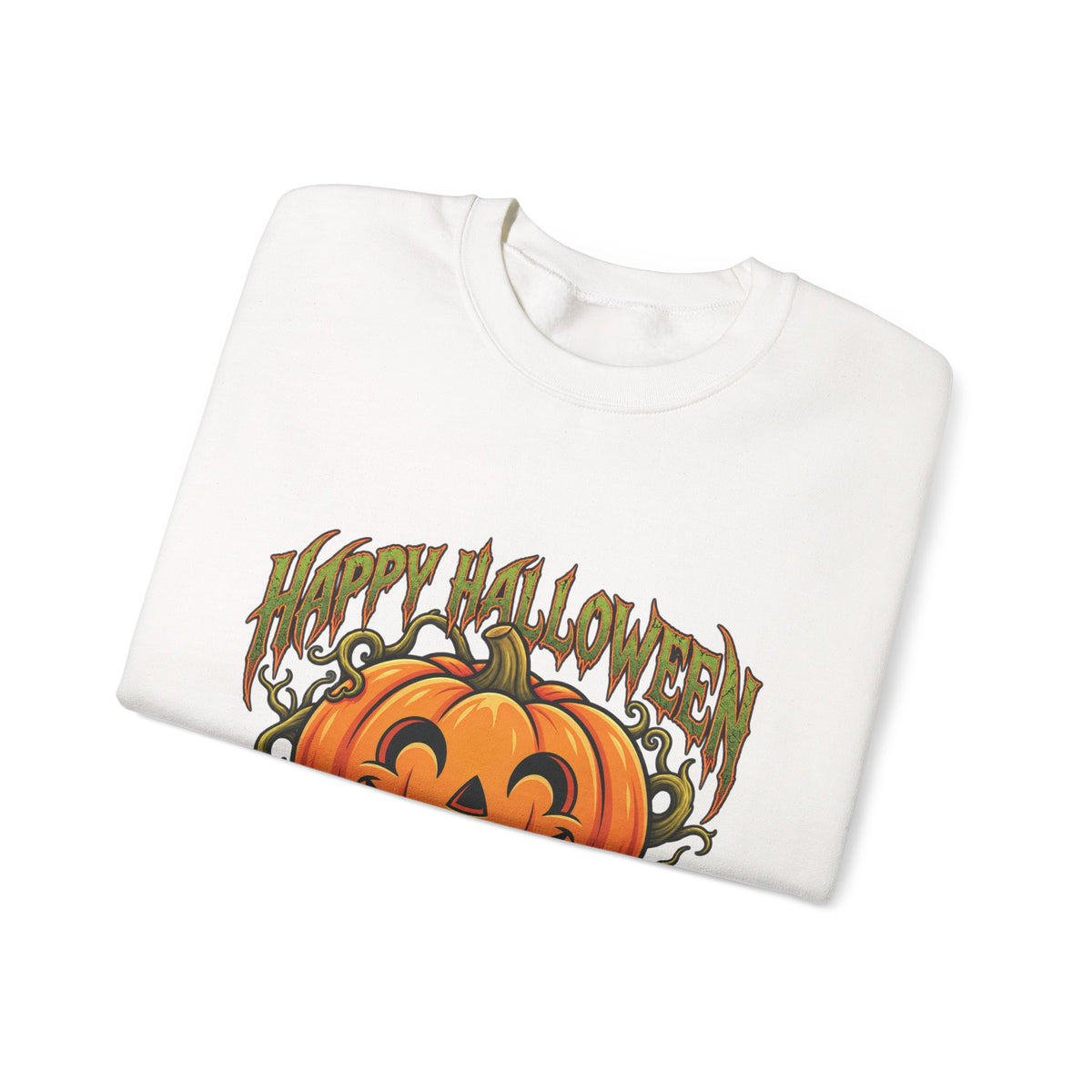 Halloween Pumpkin Crewneck Sweatshirt – "Happy Halloween" Jack-O'-Lantern Graphic