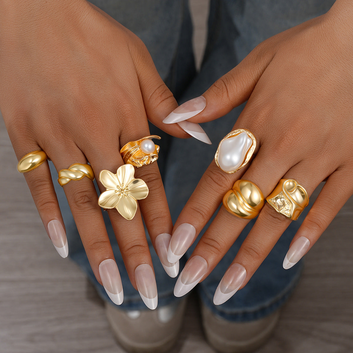 Stackable Gemstone Pearl Open Wide Rings for Women