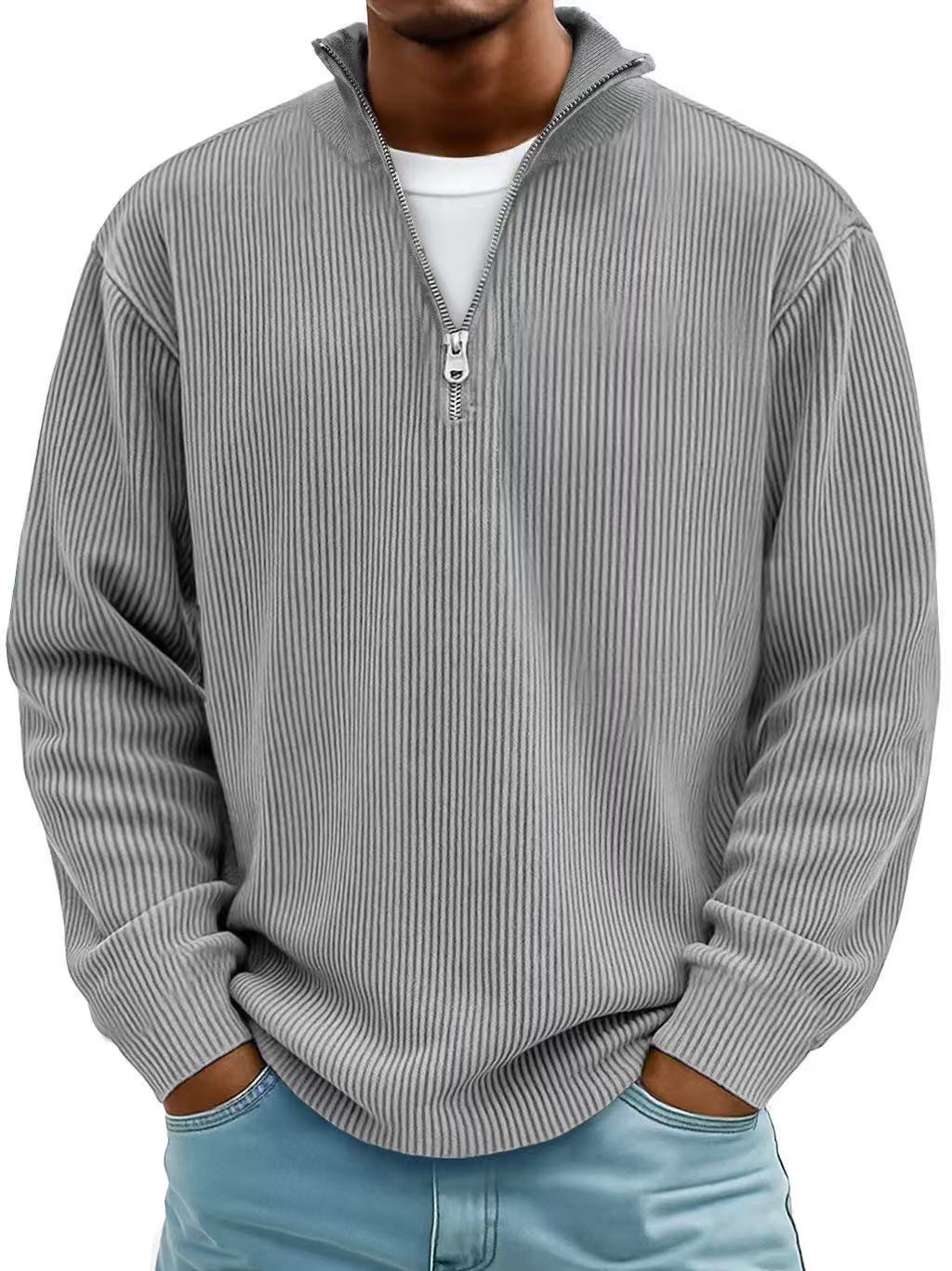 Casual stand collar zipper corduroy long sleeves