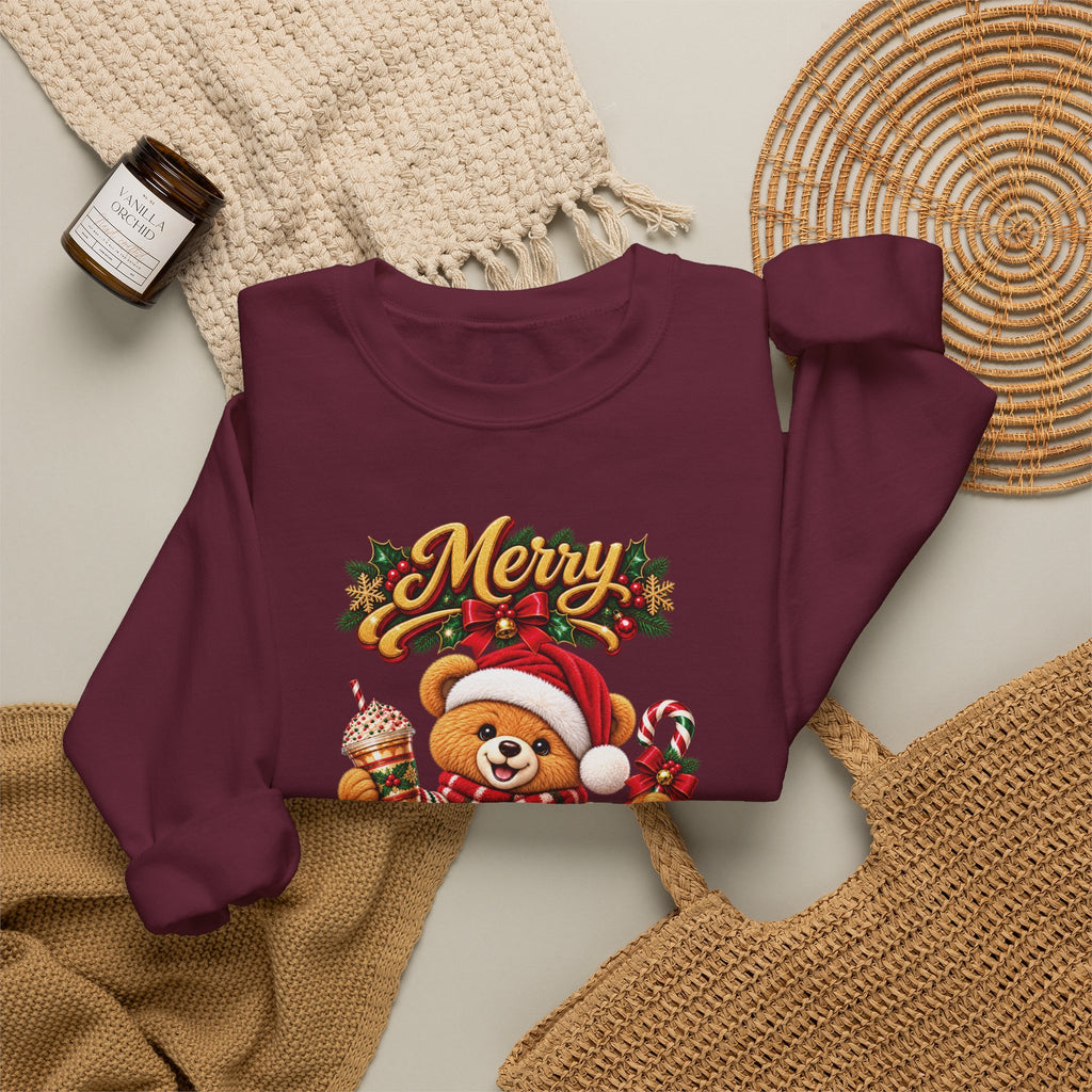 Christmas Bear Crewneck Sweatshirt — "Merry Christmas" Holiday Sweater