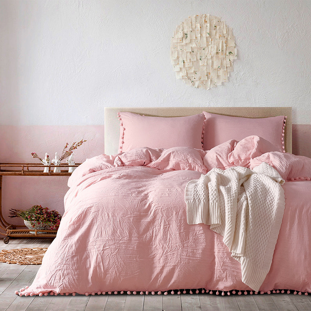 Washed Cotton Solid Color Bedding Three-Piece Set