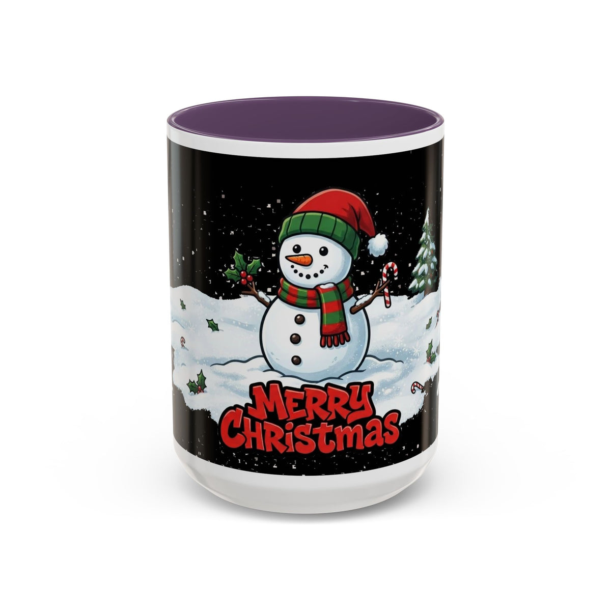 Merry Christmas Snowman Accent Coffee Mug — Festive Holiday 11/15oz