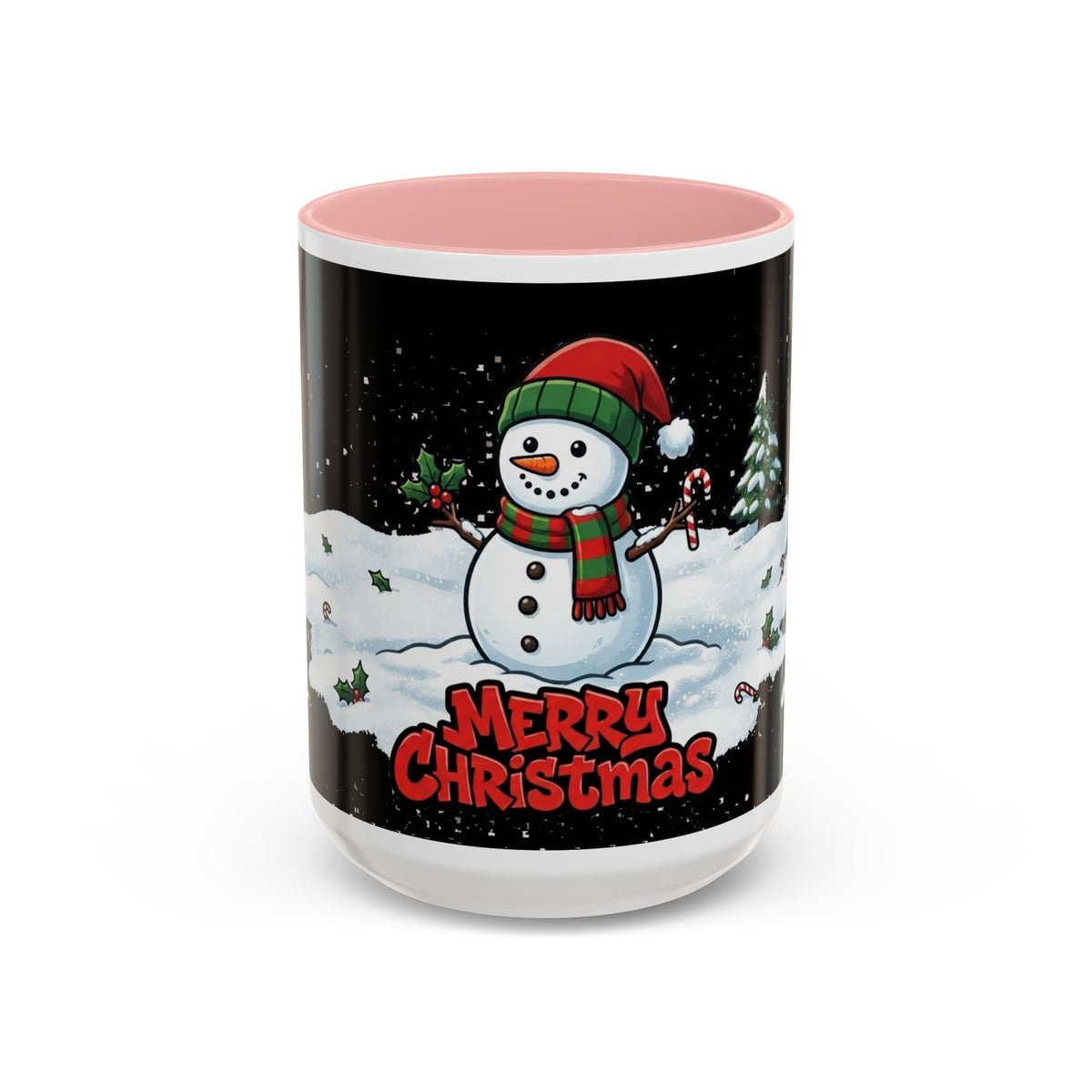 Merry Christmas Snowman Accent Coffee Mug — Festive Holiday 11/15oz