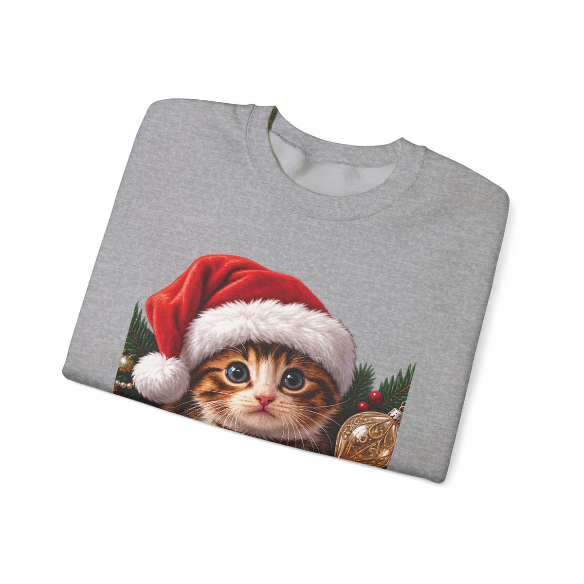Christmas Kitten Crewneck Sweatshirt — "Merry Christmas" Holiday Cat Sweater