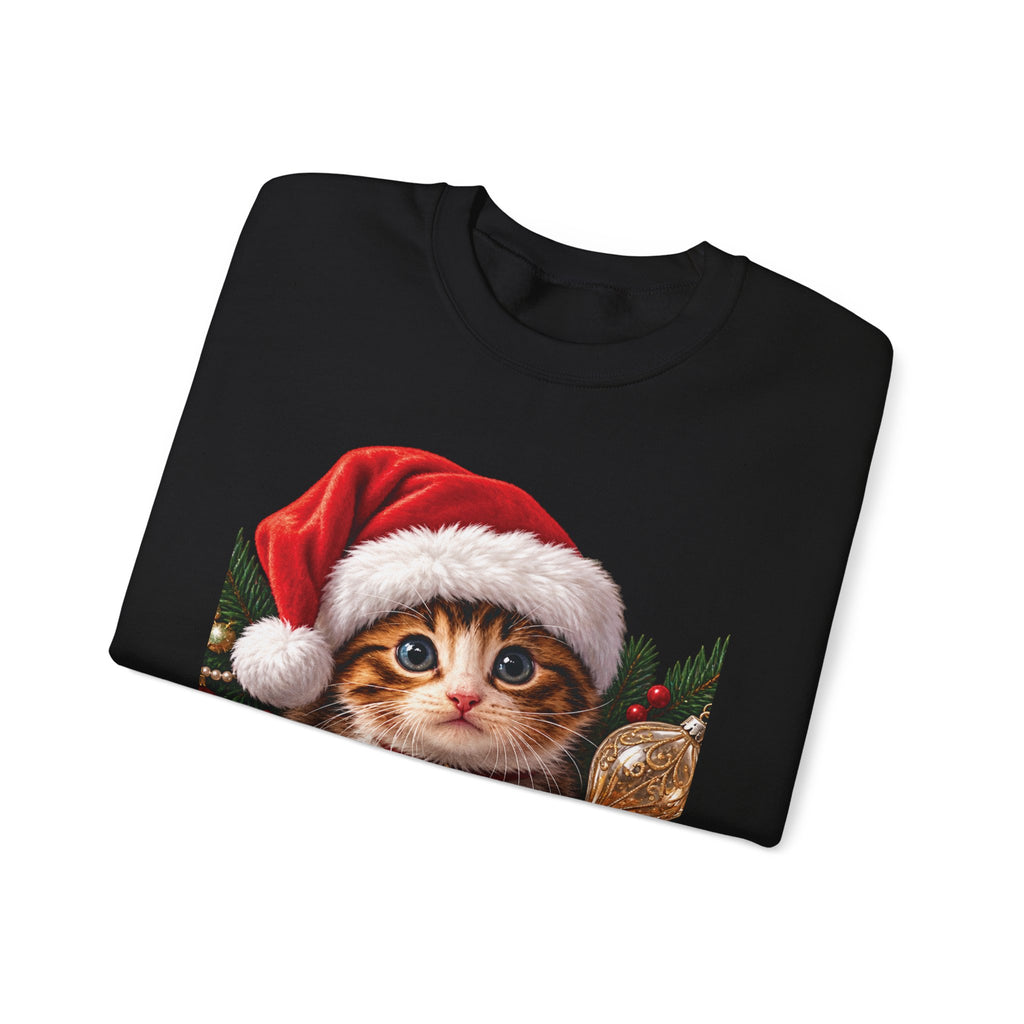 Christmas Kitten Crewneck Sweatshirt — "Merry Christmas" Holiday Cat Sweater