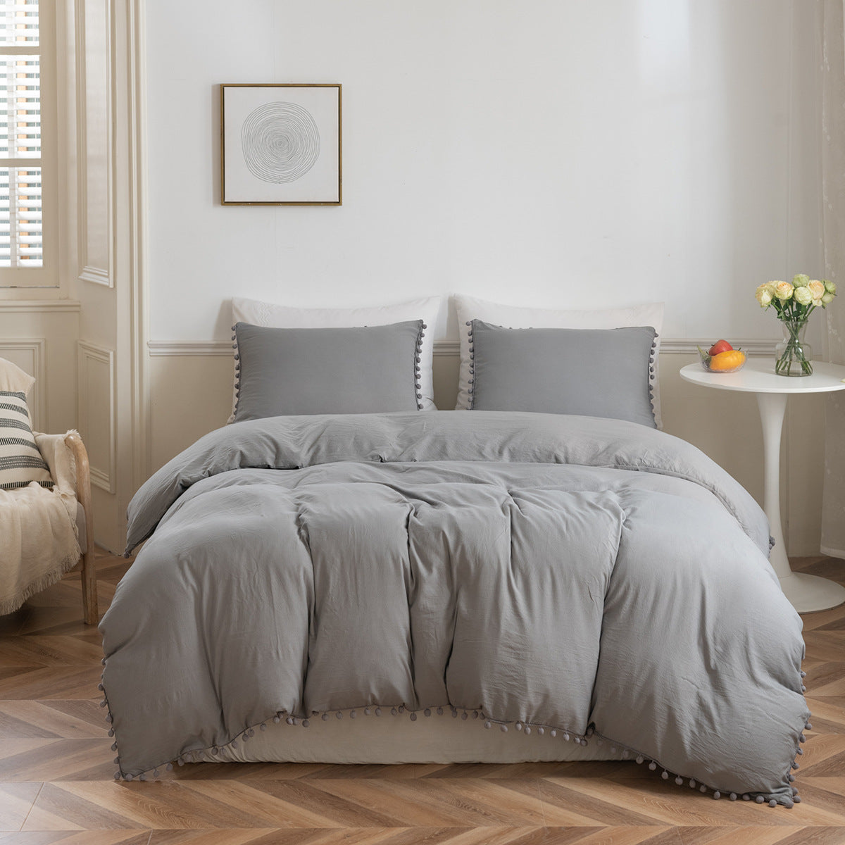Washed Cotton Solid Color Bedding Three-Piece Set