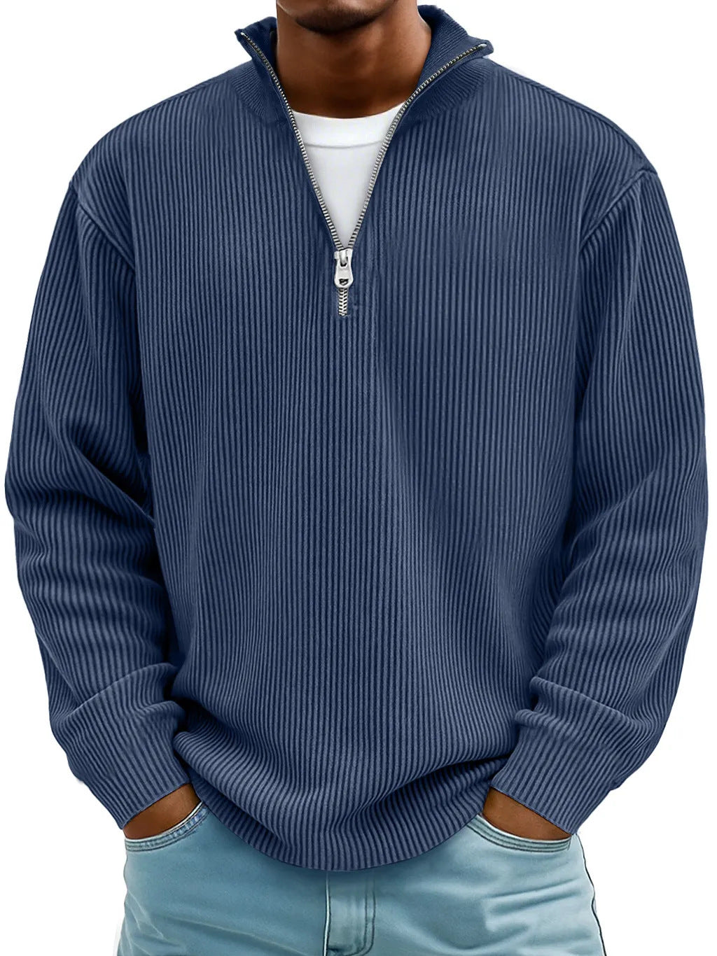 Casual stand collar zipper corduroy long sleeves