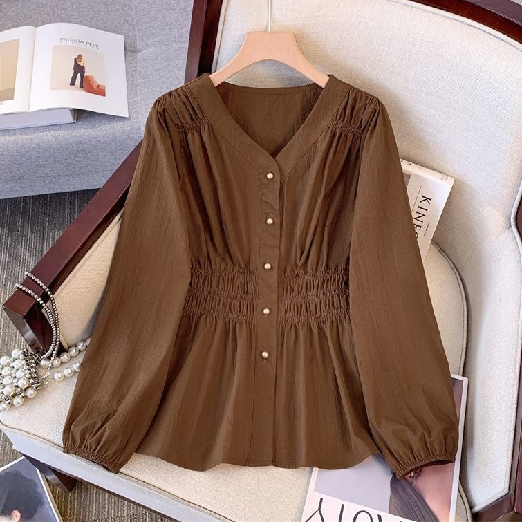Plus Size Long Sleeve Shirt with Drawstring Waist