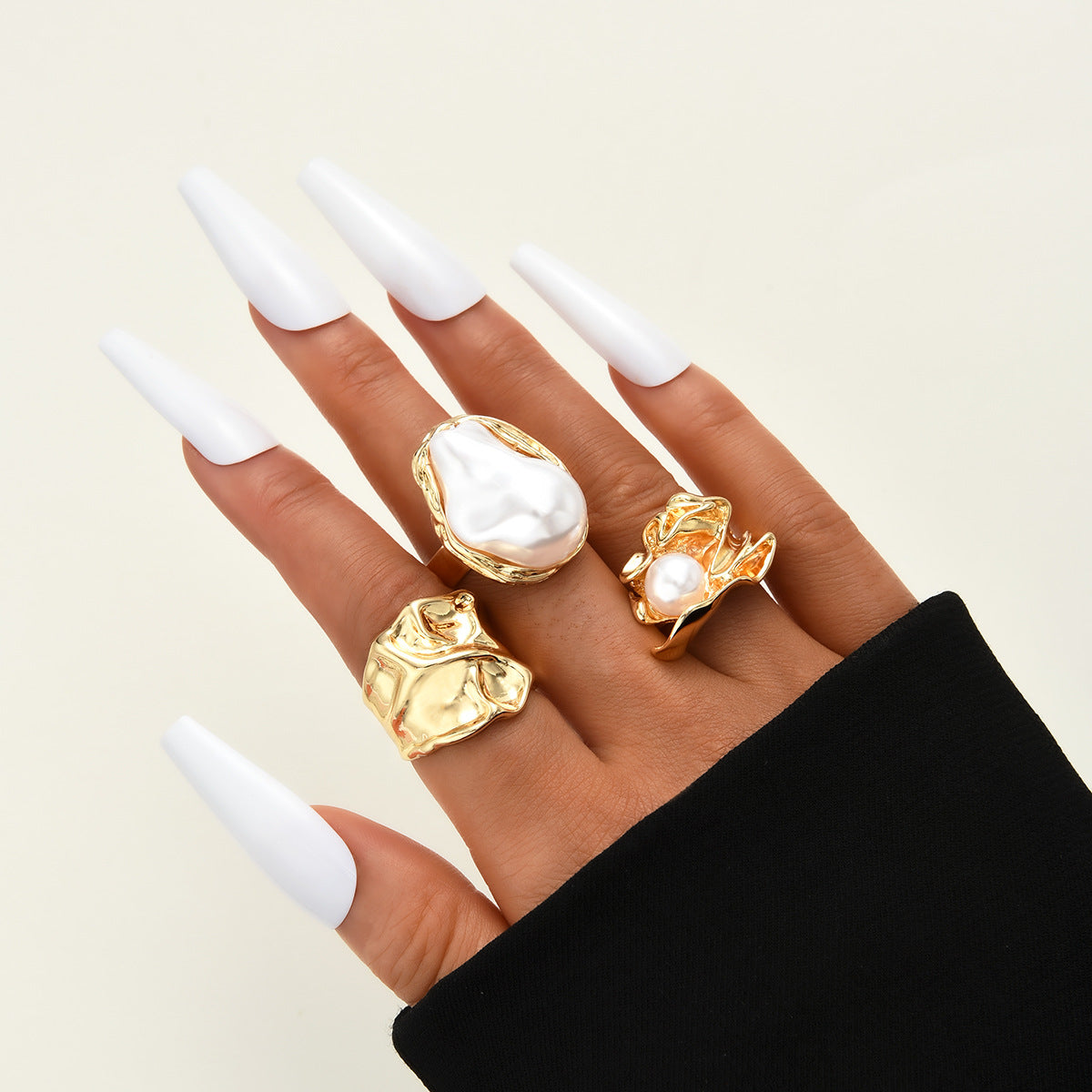 Stackable Gemstone Pearl Open Wide Rings for Women