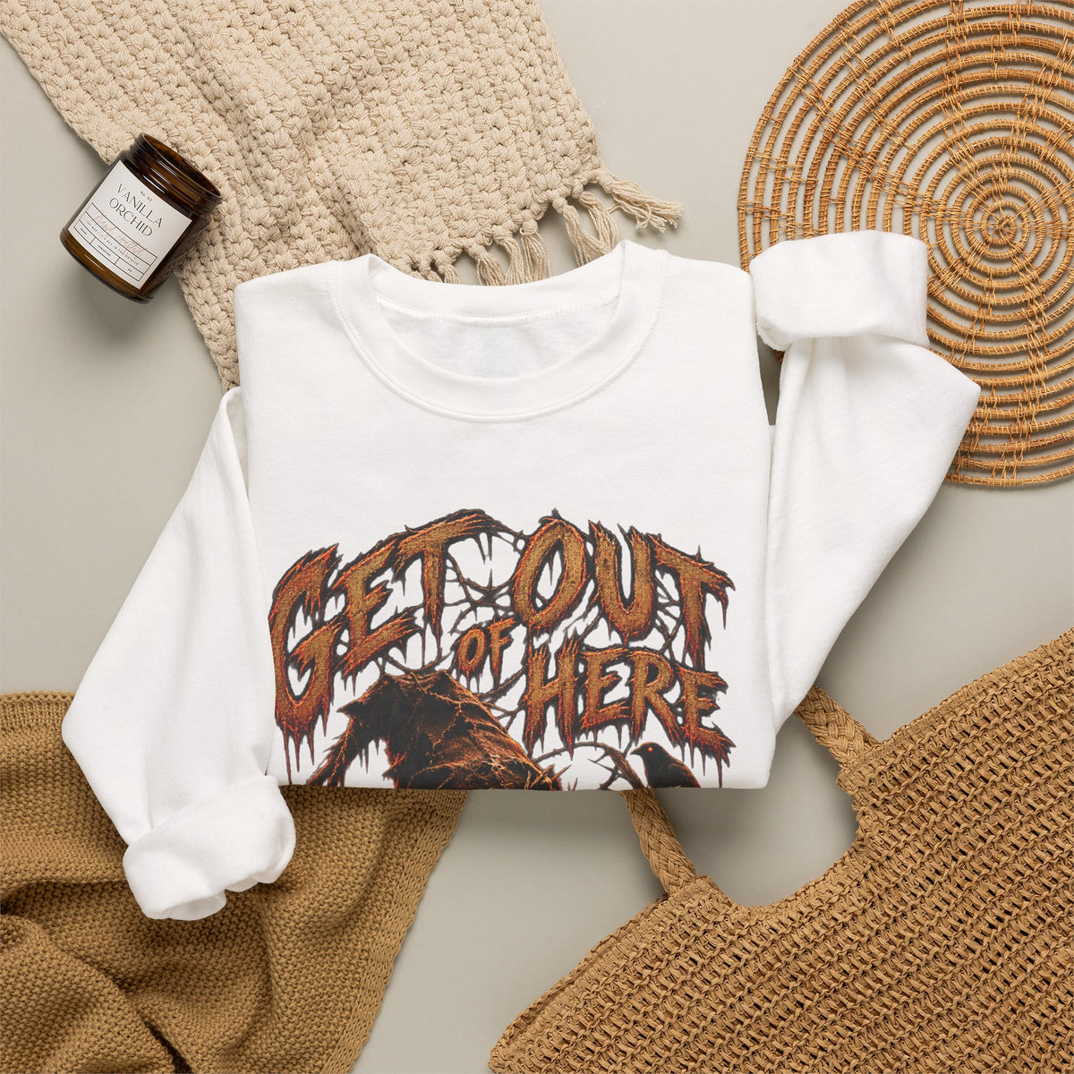 Scarecrow 'Get Out of Here' Graphic Sweatshirt — Halloween Horror Crewneck