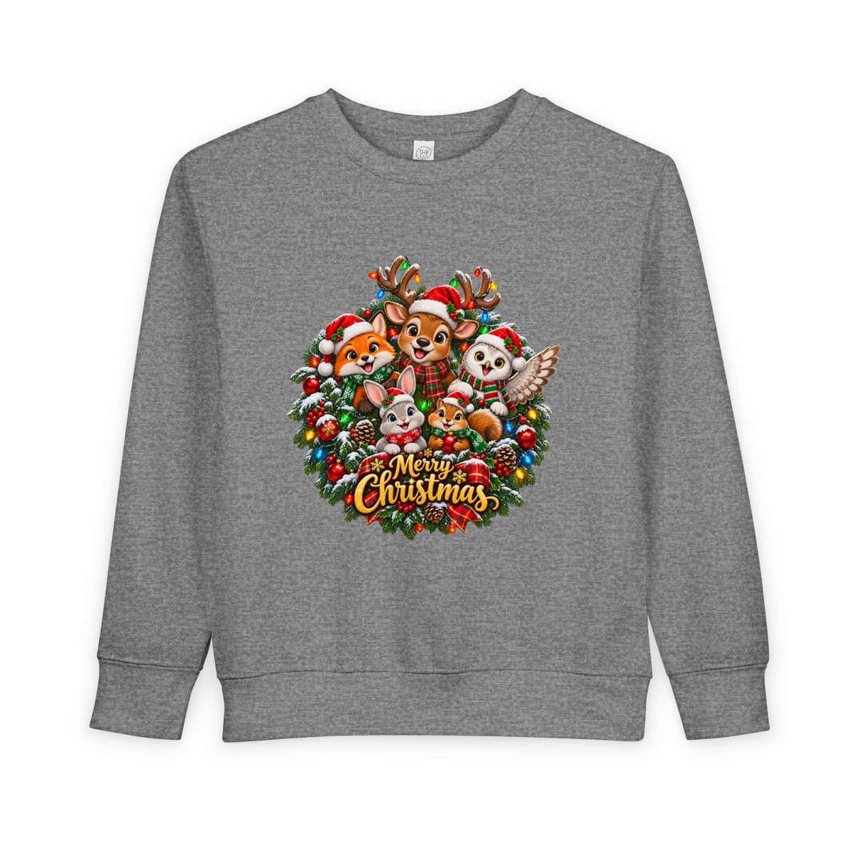 Toddler Christmas Sweatshirt — Cute Woodland Animals "Merry Christmas" Holiday Crewneck