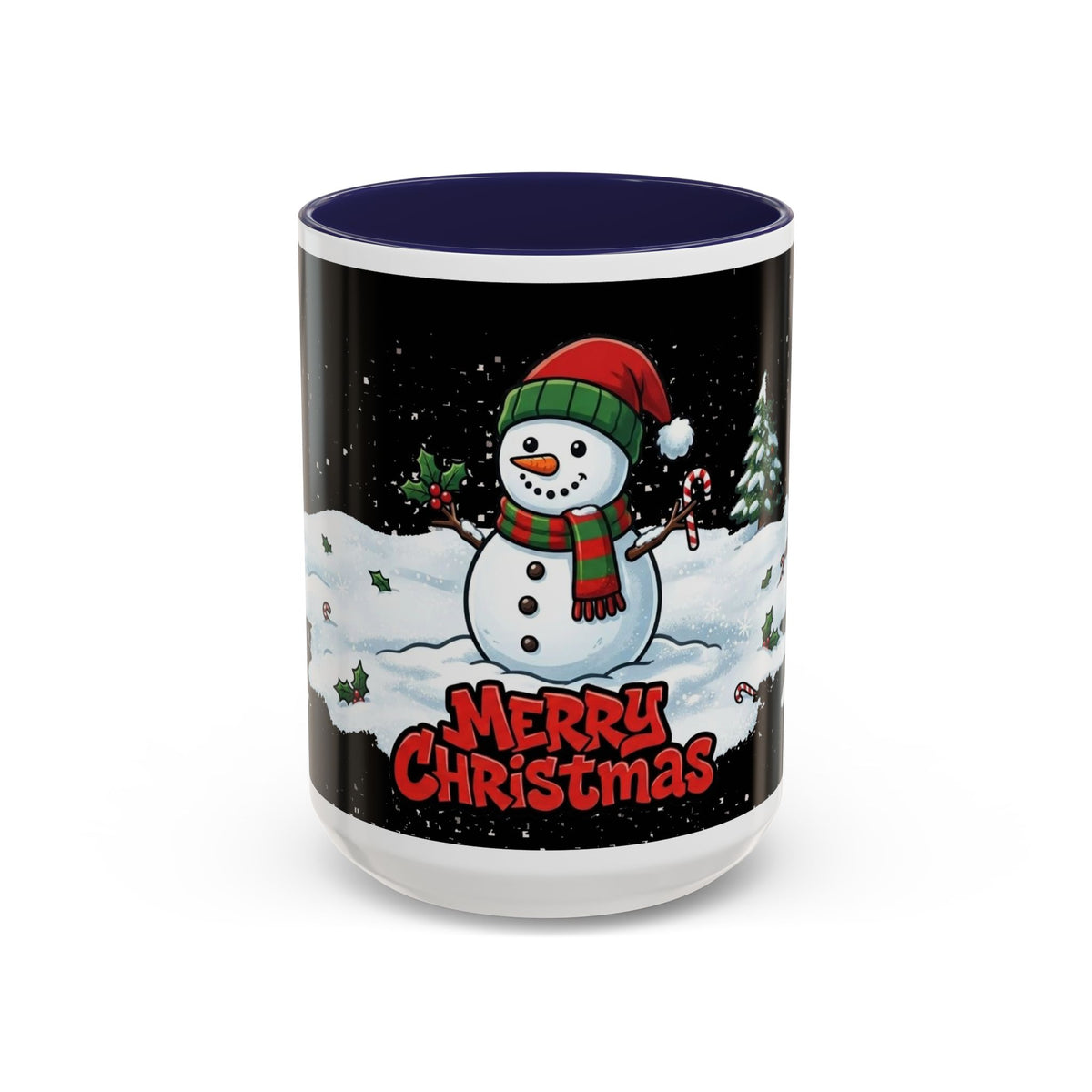 Merry Christmas Snowman Accent Coffee Mug — Festive Holiday 11/15oz