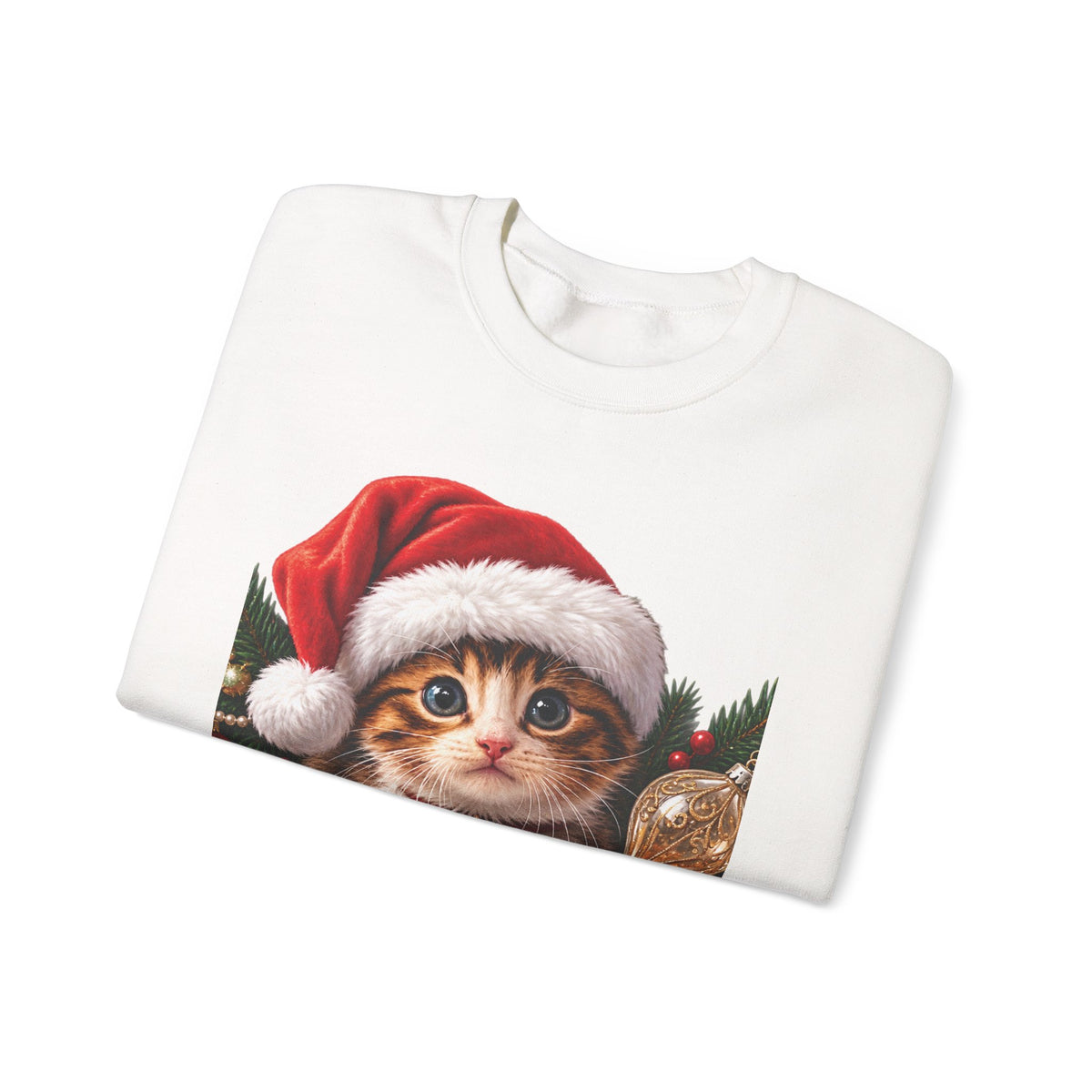 Christmas Kitten Crewneck Sweatshirt — "Merry Christmas" Holiday Cat Sweater