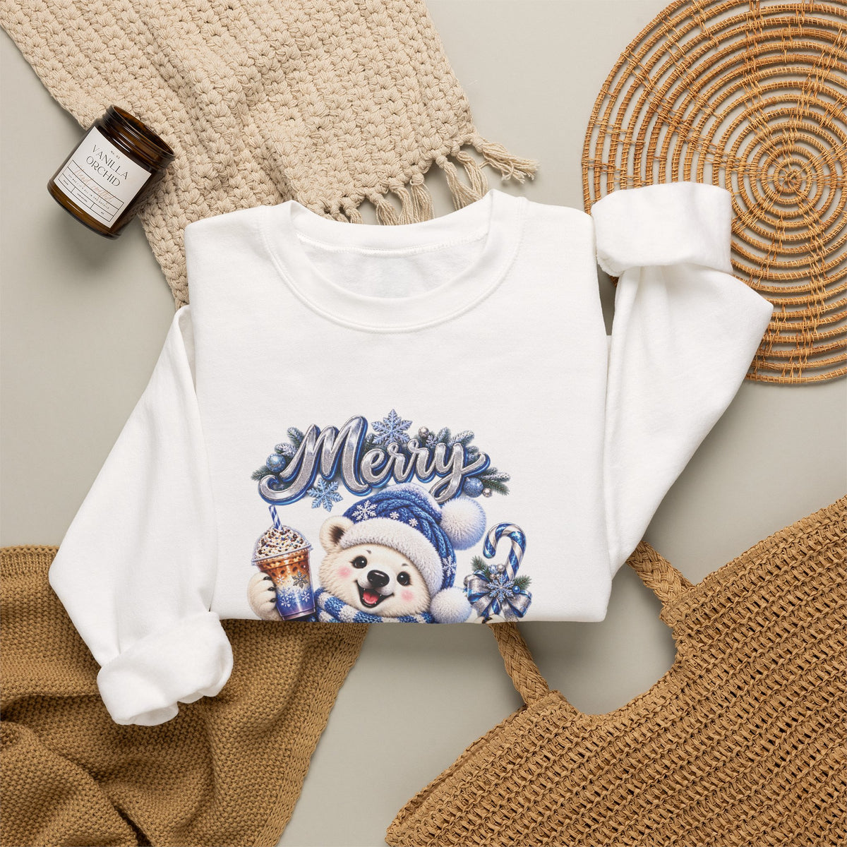 Christmas Bear Sweatshirt — Merry Christmas Blue Holiday Crewneck