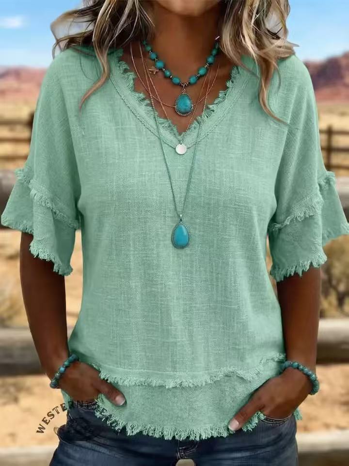 Womens V-Neck Short Sleeve Pullover Shirt