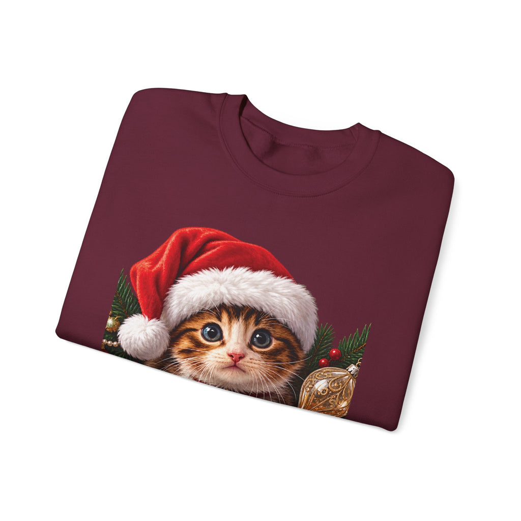 Christmas Kitten Crewneck Sweatshirt — "Merry Christmas" Holiday Cat Sweater