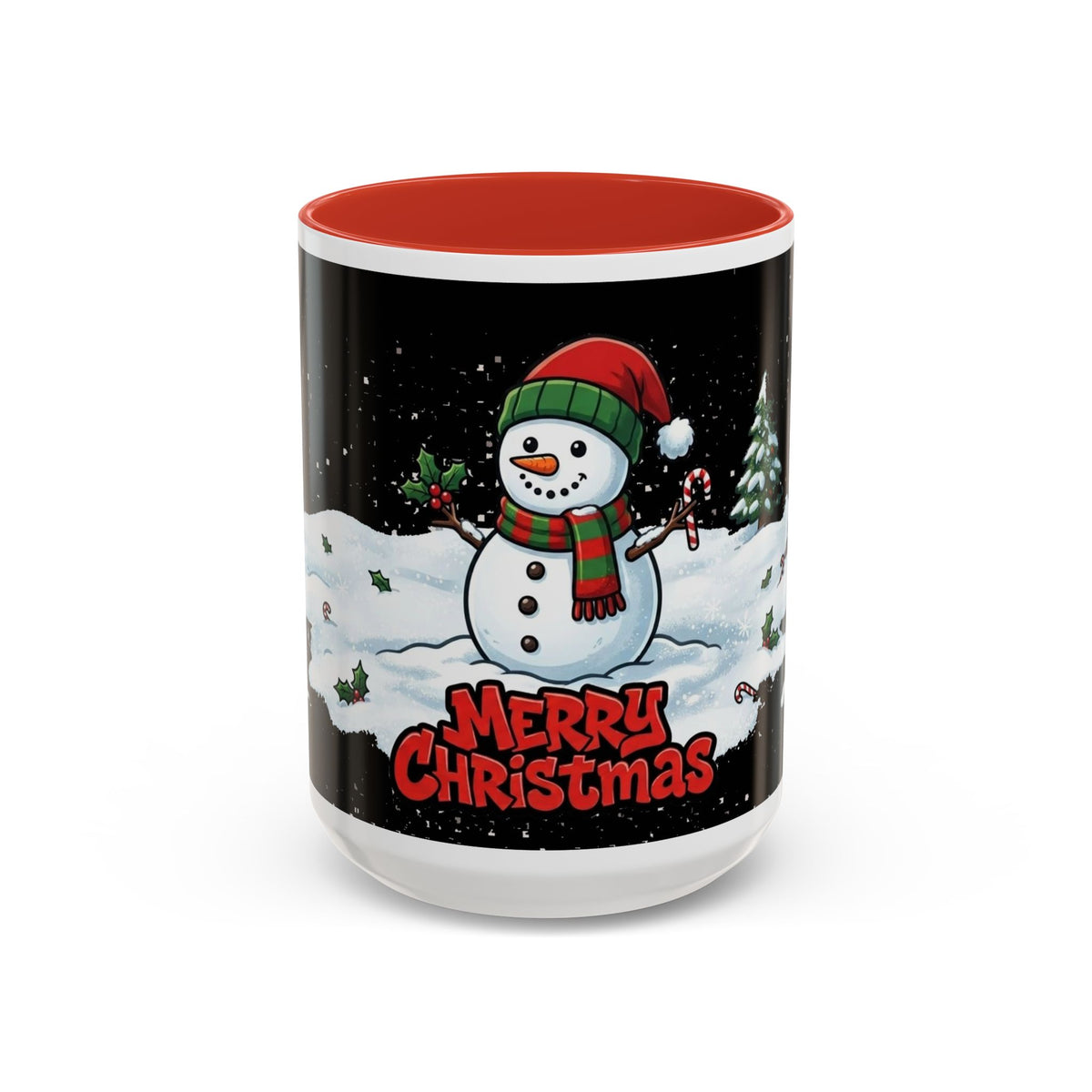 Merry Christmas Snowman Accent Coffee Mug — Festive Holiday 11/15oz