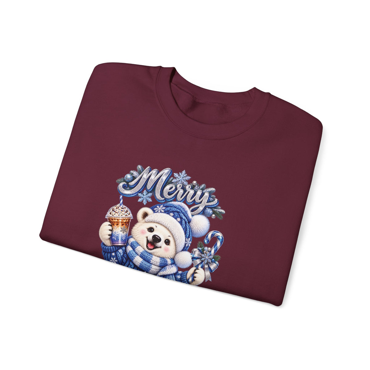 Christmas Bear Sweatshirt — Merry Christmas Blue Holiday Crewneck